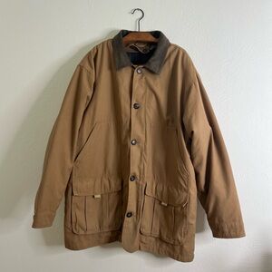 Vintage Consensus Outerwear Mens Chore Jacket Brown Cotton Leather Collar Size L